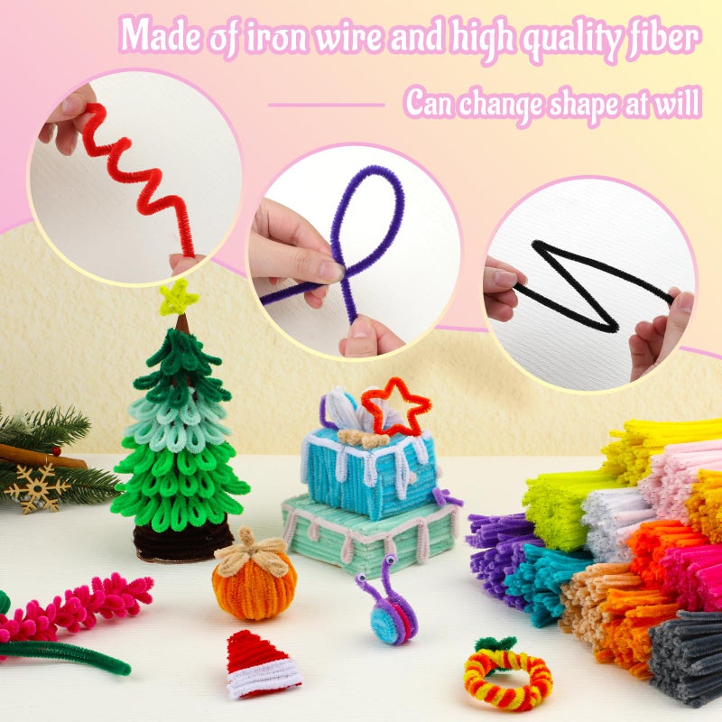 Mnuizu 200pcs Pipe Cleaners,Pipe Cleaners Chenille Stems for Craft, Fuzzy Sticks Christmas Craft Supplies for DIY Art & Creative Crafts Decorations(Light Pink) - Image 4